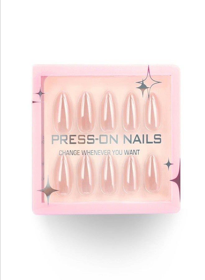 Foccna Press on Nails Medium Nude Fake Nails Almond Glossy False Nail Tips Artificial Nails Finger Manicure for Women-30pcs - Image 1